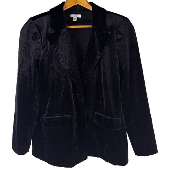 Womens Crushed Velvet Blazer Jacket Black Cara Santana Nine West Lined Tuxedo M - Picture 1 of 7